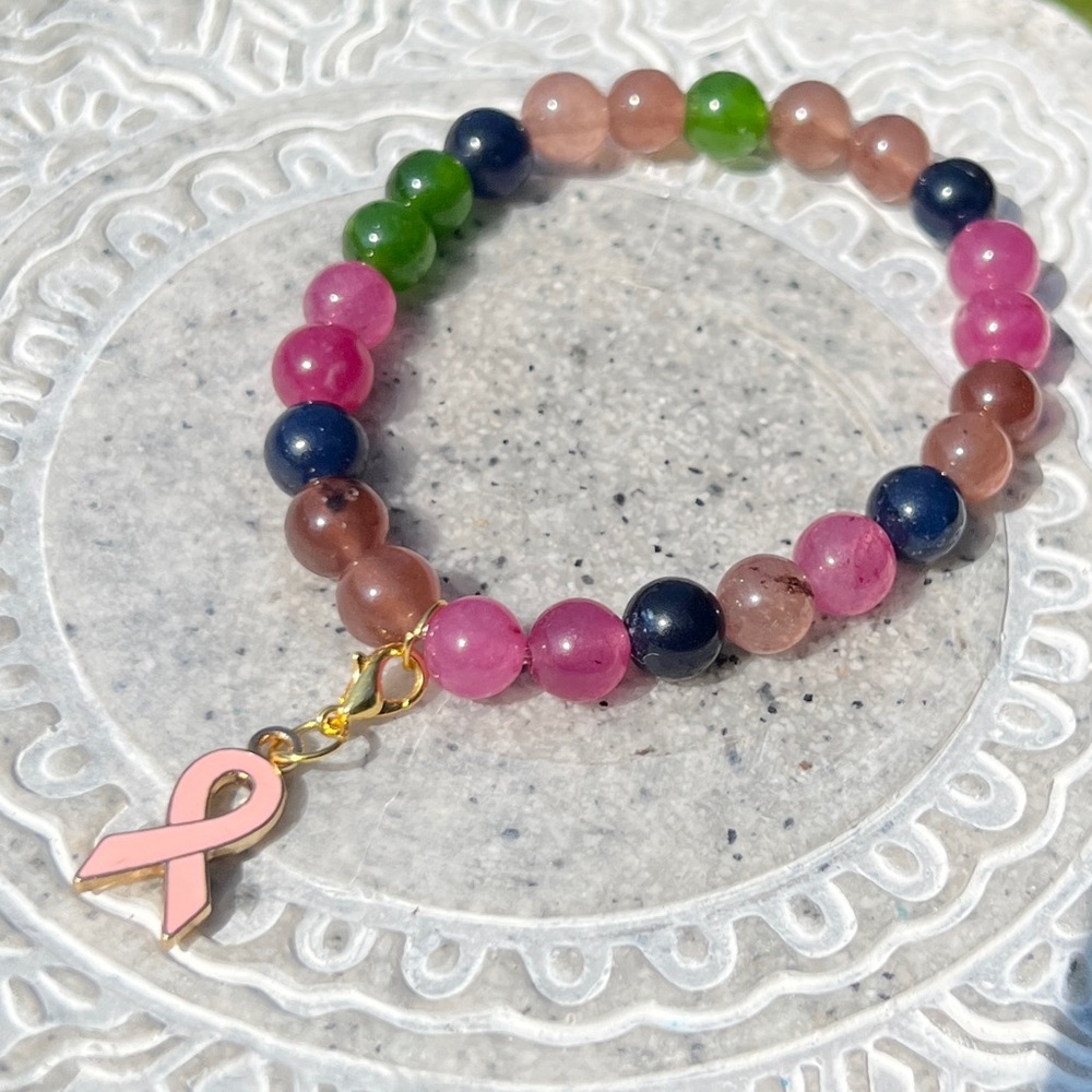 Pink Ribbon Breast Cancer Awareness Bracelet, Handmade by Wandering Bunny LLC
